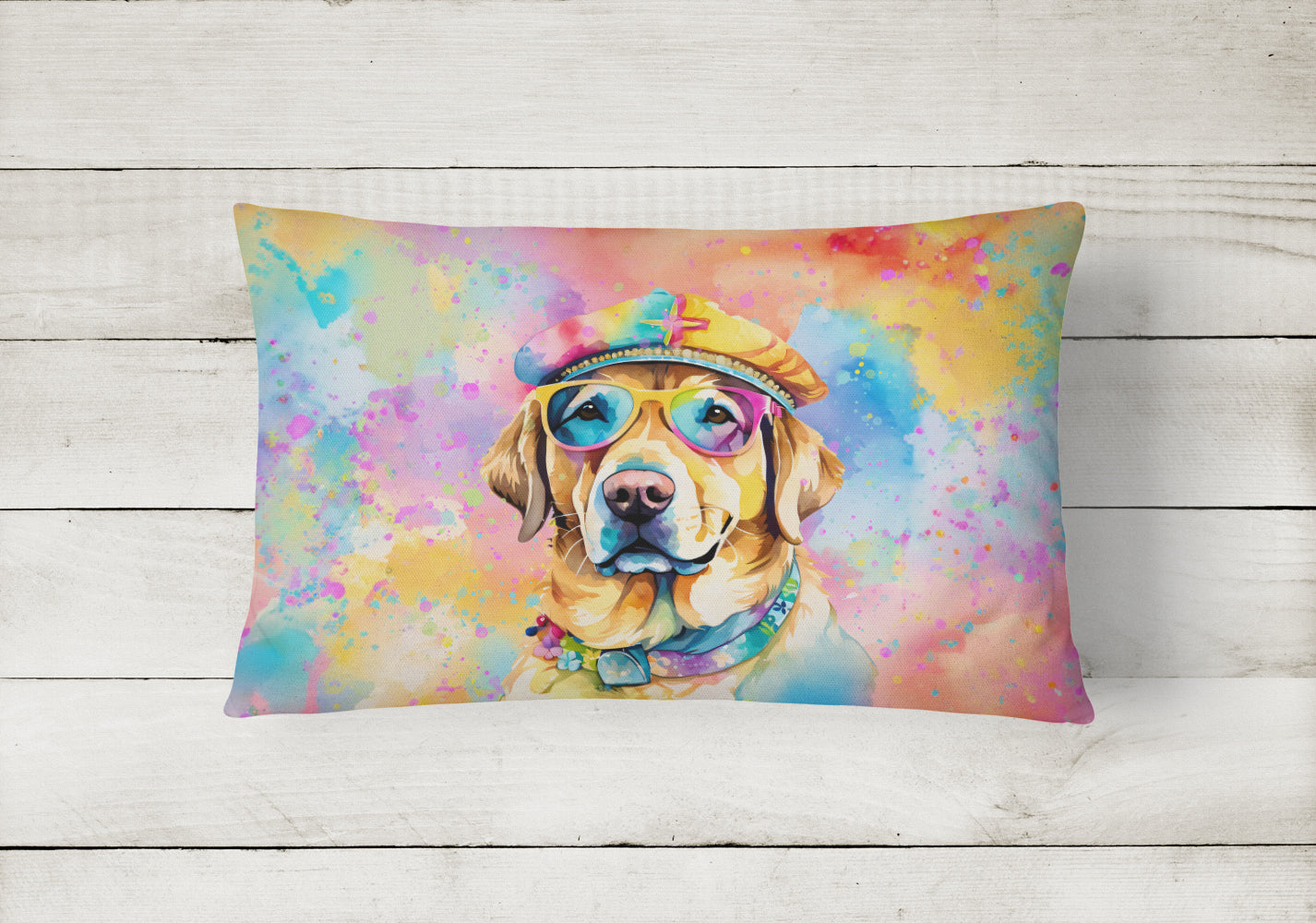 Yellow Labrador Hippie Dawg Throw Pillow-1