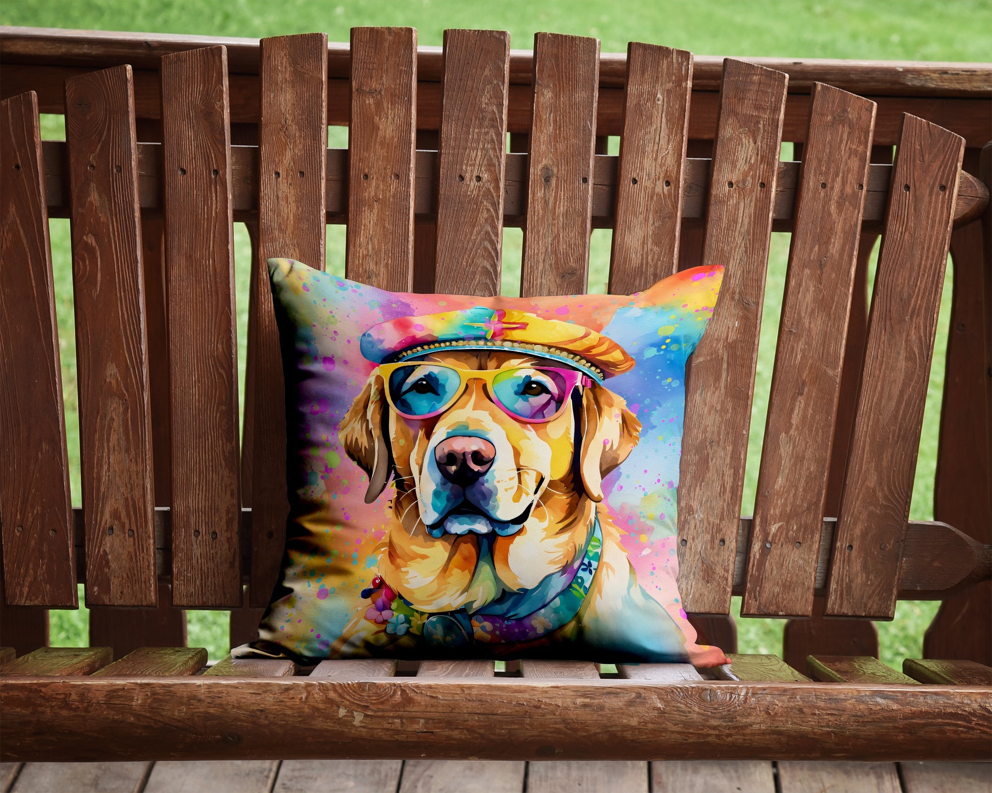 Yellow Labrador Hippie Dawg Throw Pillow-3