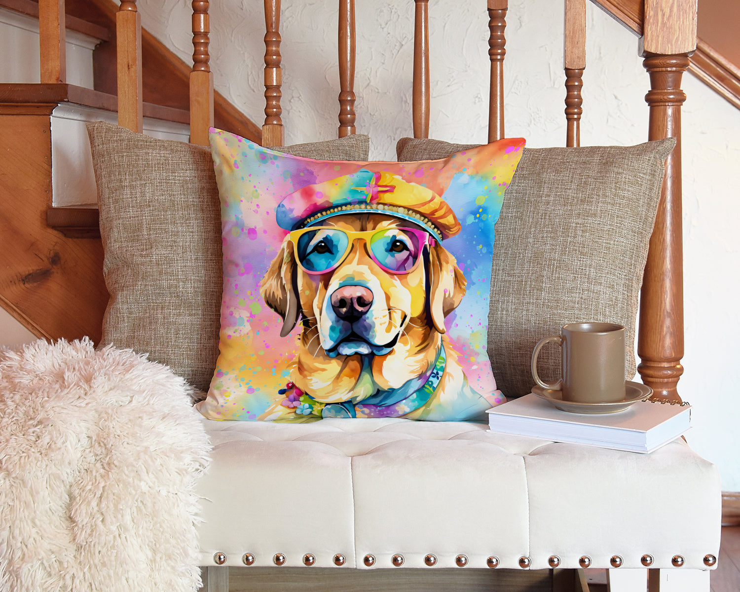 Yellow Labrador Hippie Dawg Throw Pillow-4