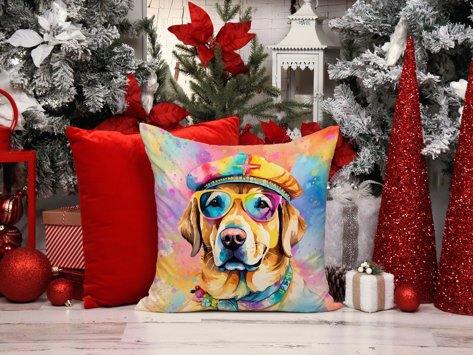 Yellow Labrador Hippie Dawg Throw Pillow-1