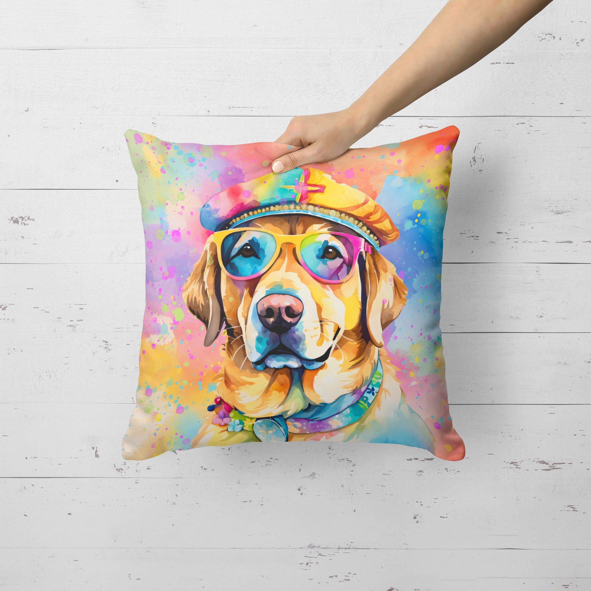 Yellow Labrador Hippie Dawg Throw Pillow-3