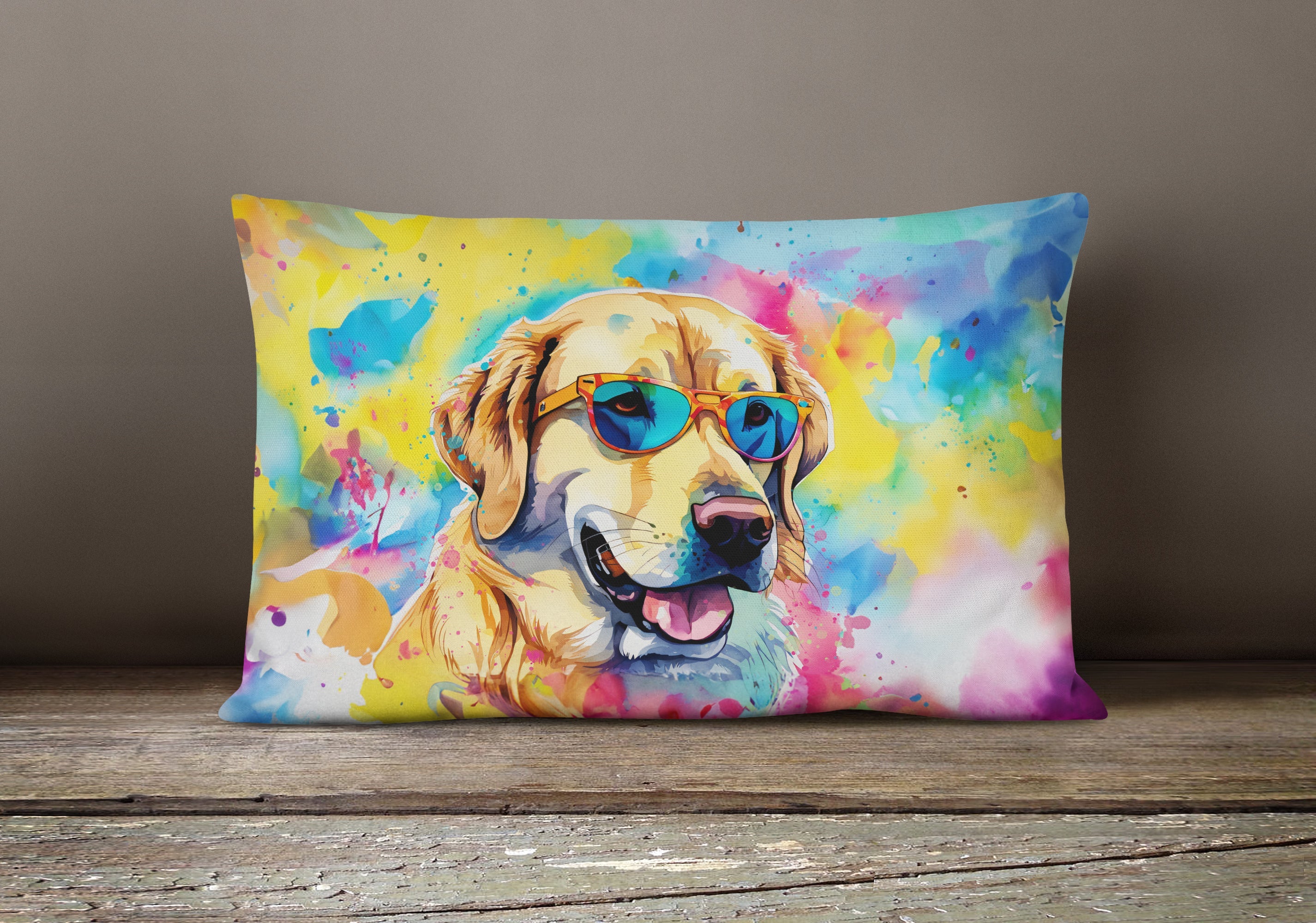 Yellow Labrador Hippie Dawg Throw Pillow-3