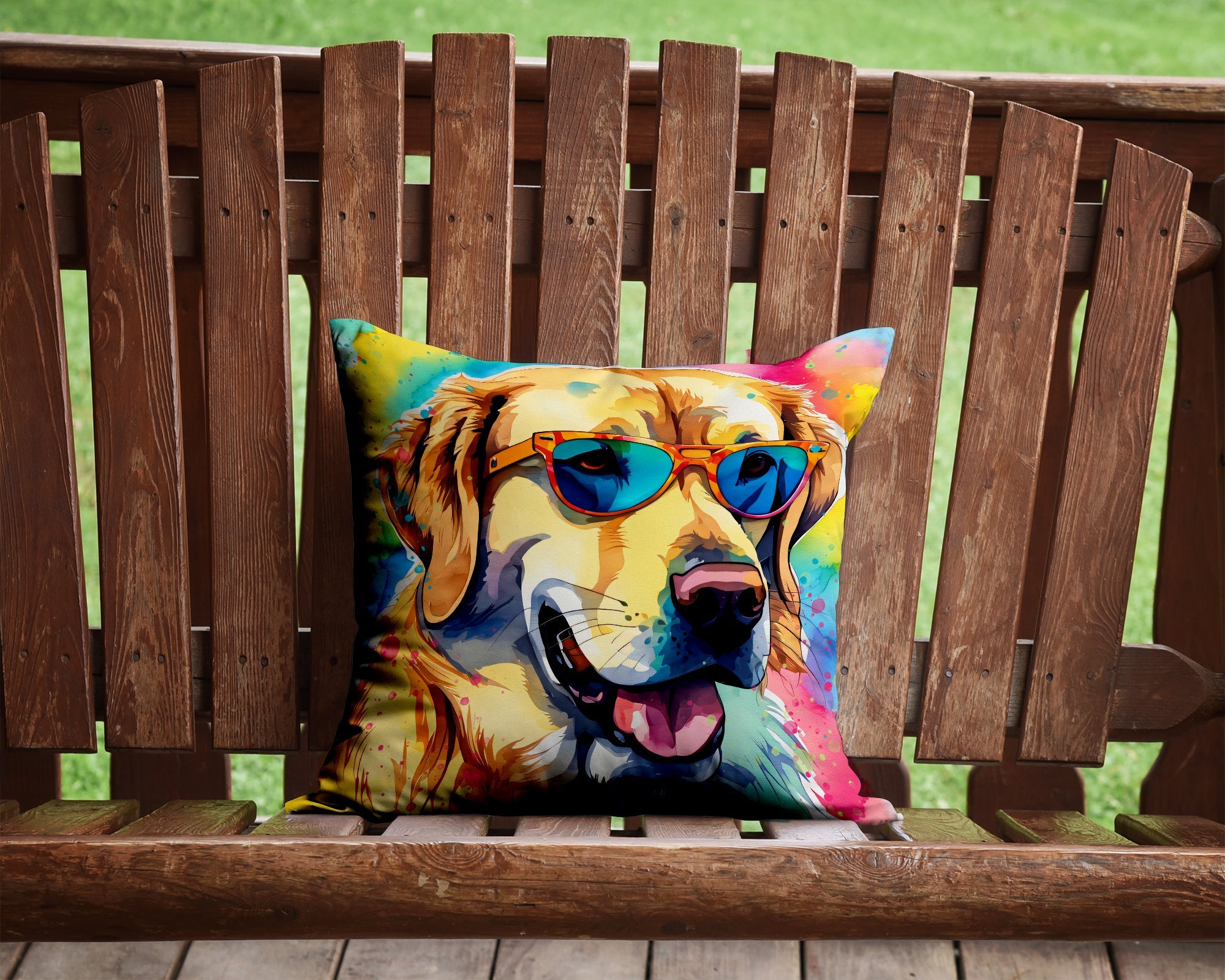 Yellow Labrador Hippie Dawg Throw Pillow-3