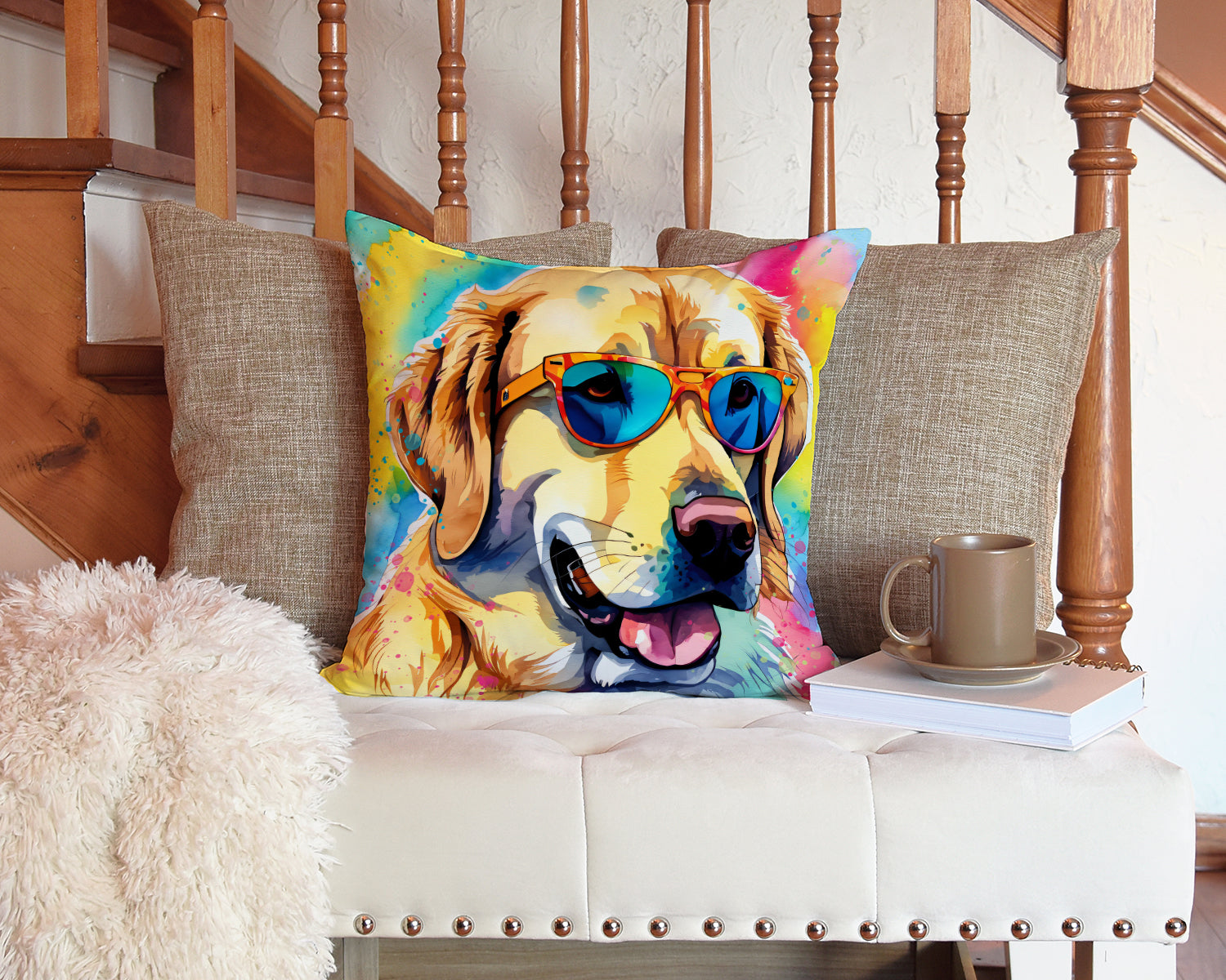 Yellow Labrador Hippie Dawg Throw Pillow-4