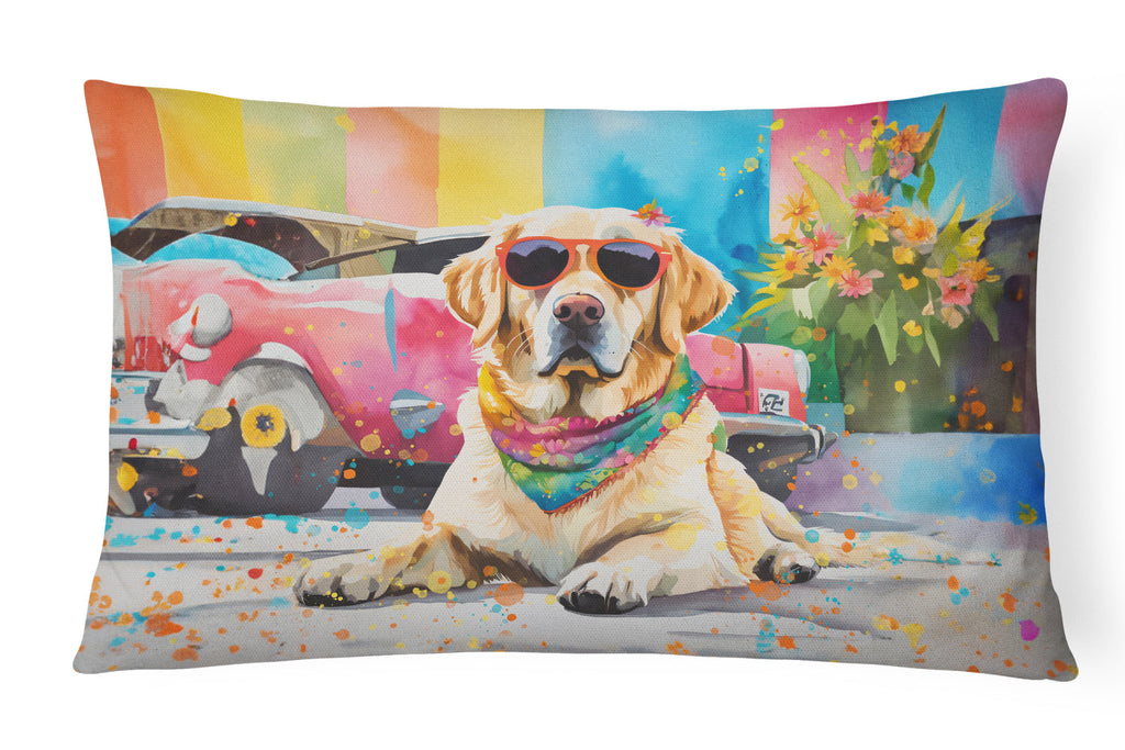 Yellow Labrador Hippie Dawg Throw Pillow-0