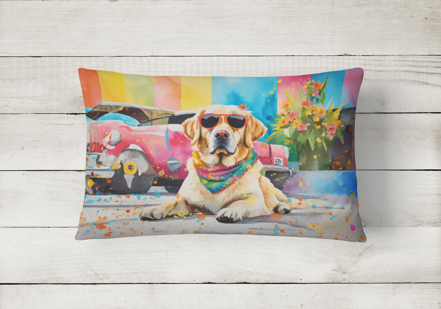 Yellow Labrador Hippie Dawg Throw Pillow-1