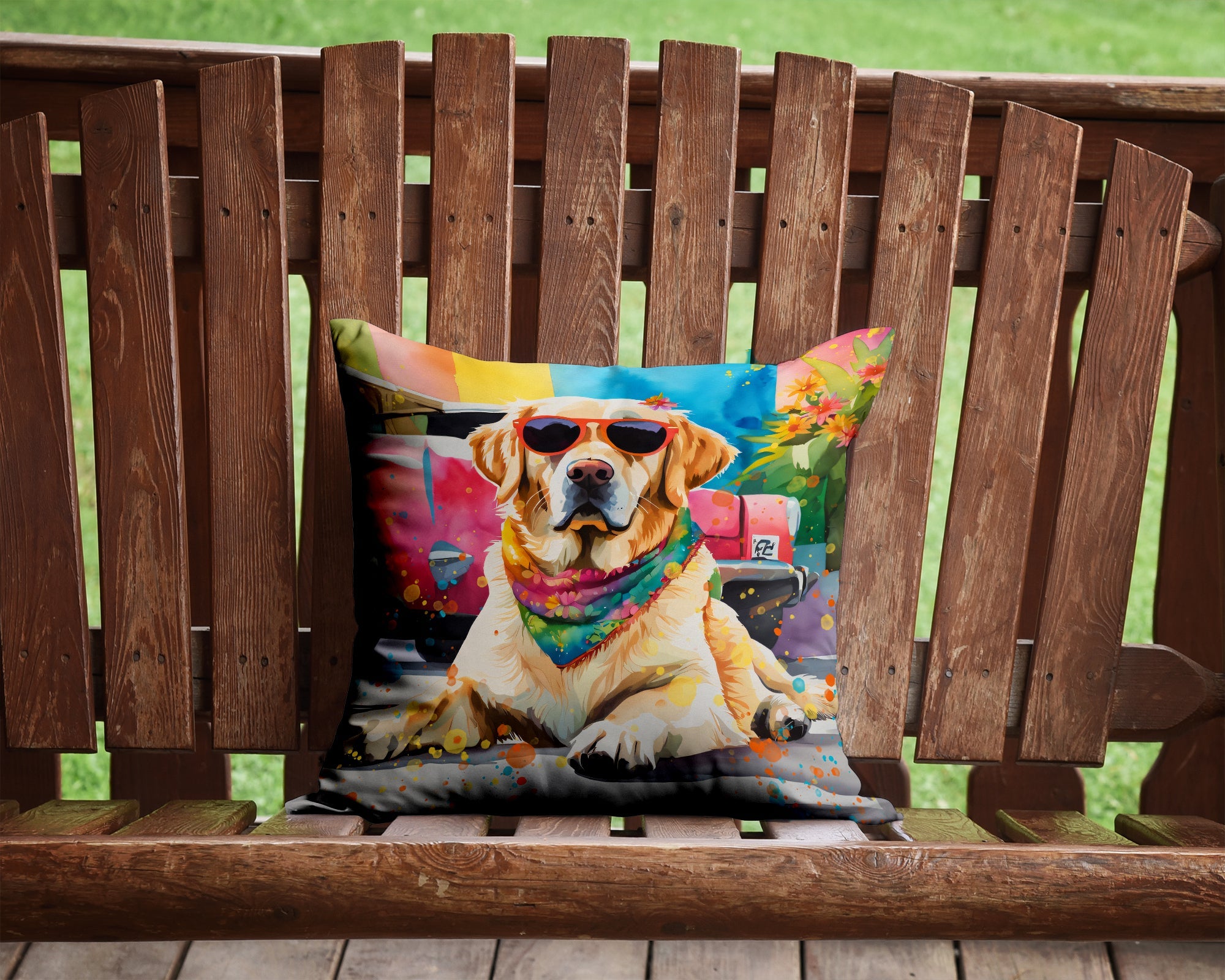 Yellow Labrador Hippie Dawg Throw Pillow-3