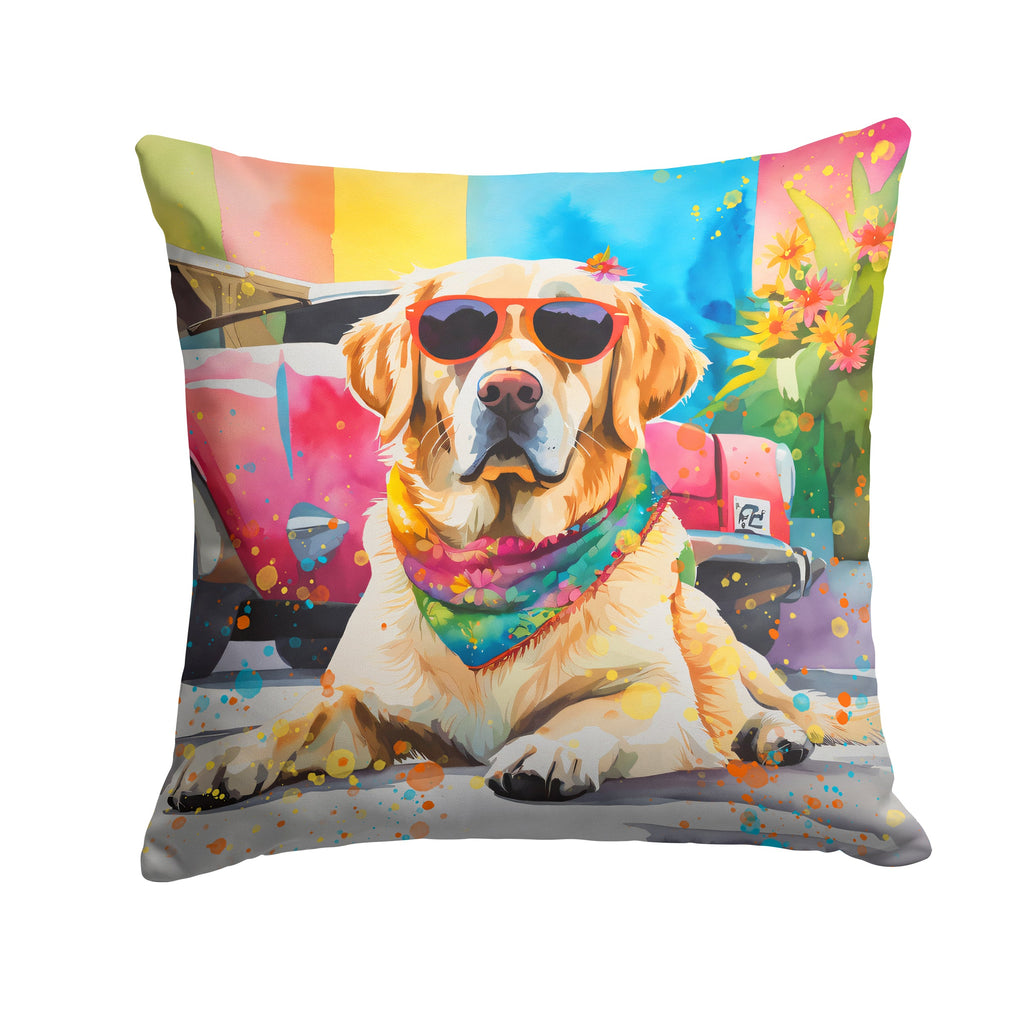 Yellow Labrador Hippie Dawg Throw Pillow-0
