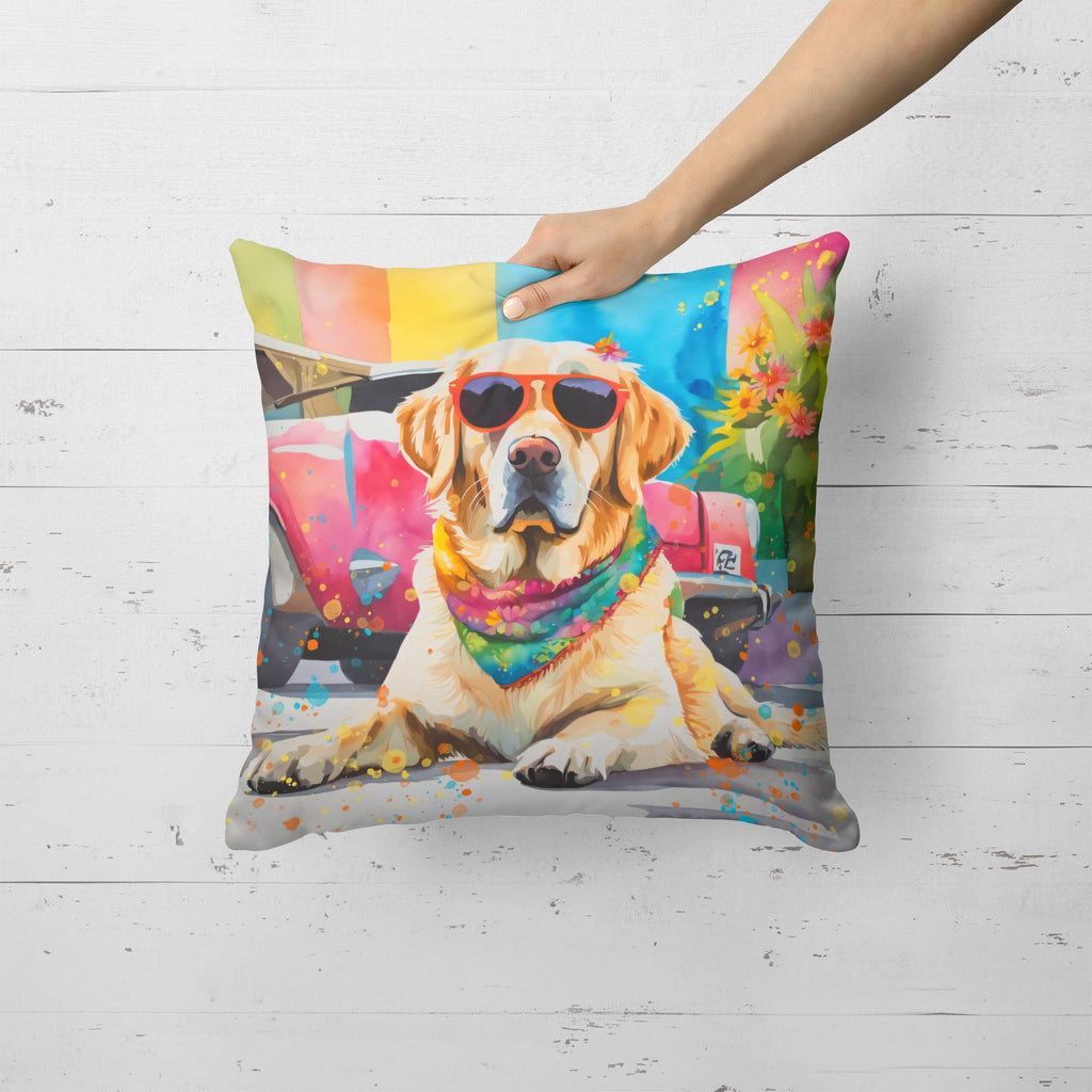 Yellow Labrador Hippie Dawg Throw Pillow-3