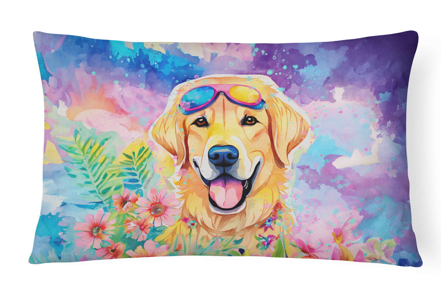 Yellow Labrador Hippie Dawg Throw Pillow-0
