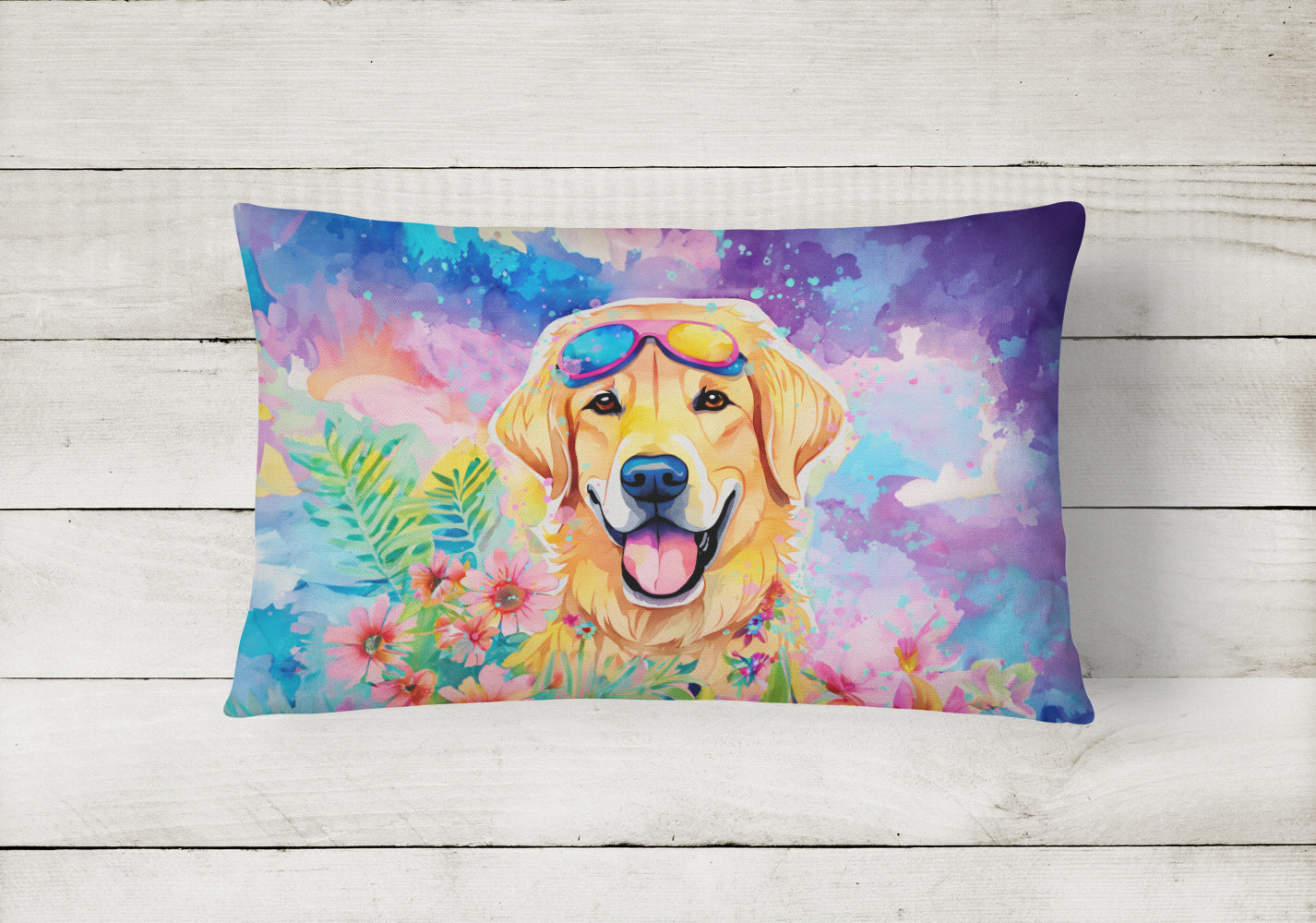 Yellow Labrador Hippie Dawg Throw Pillow-1