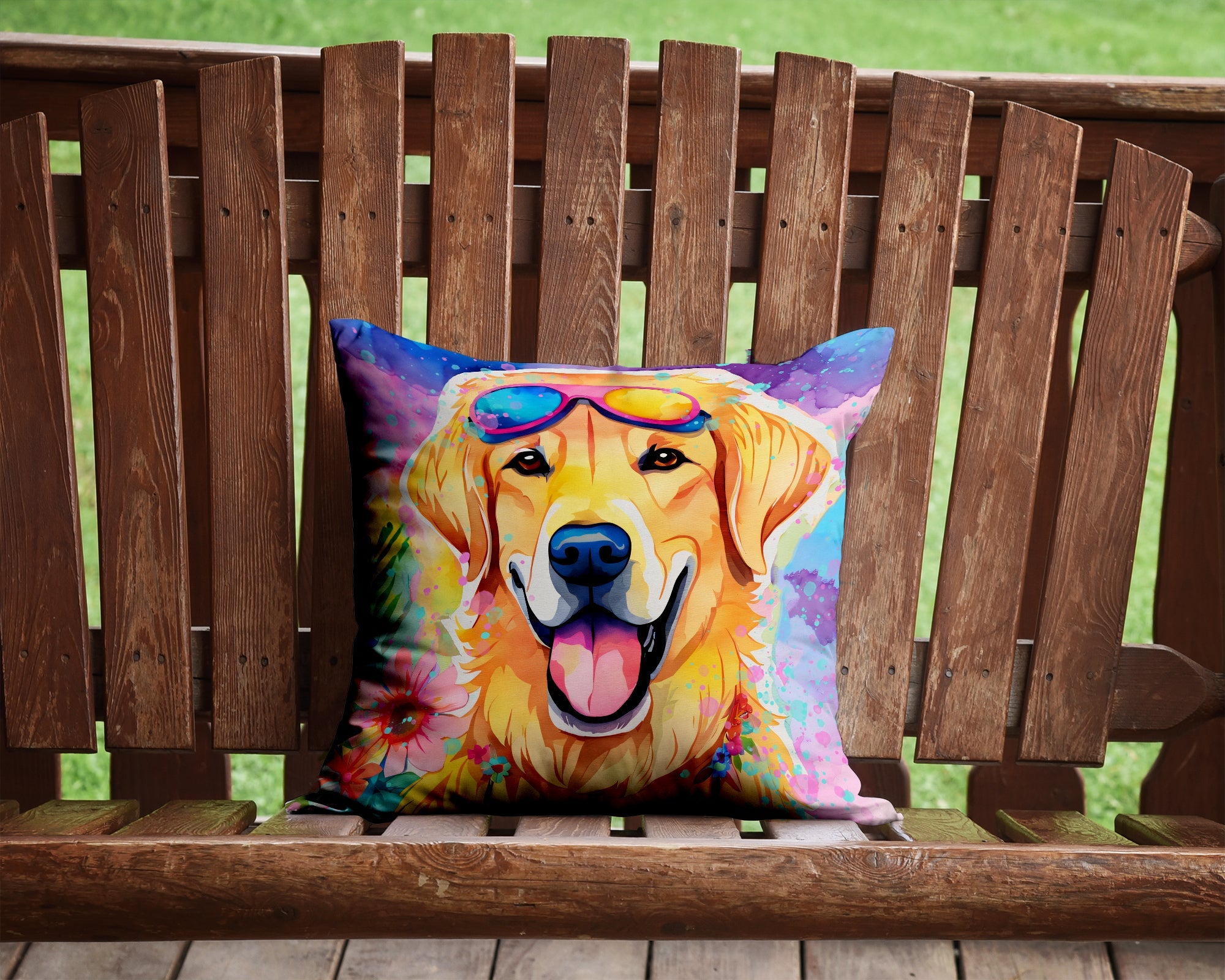 Yellow Labrador Hippie Dawg Throw Pillow-3