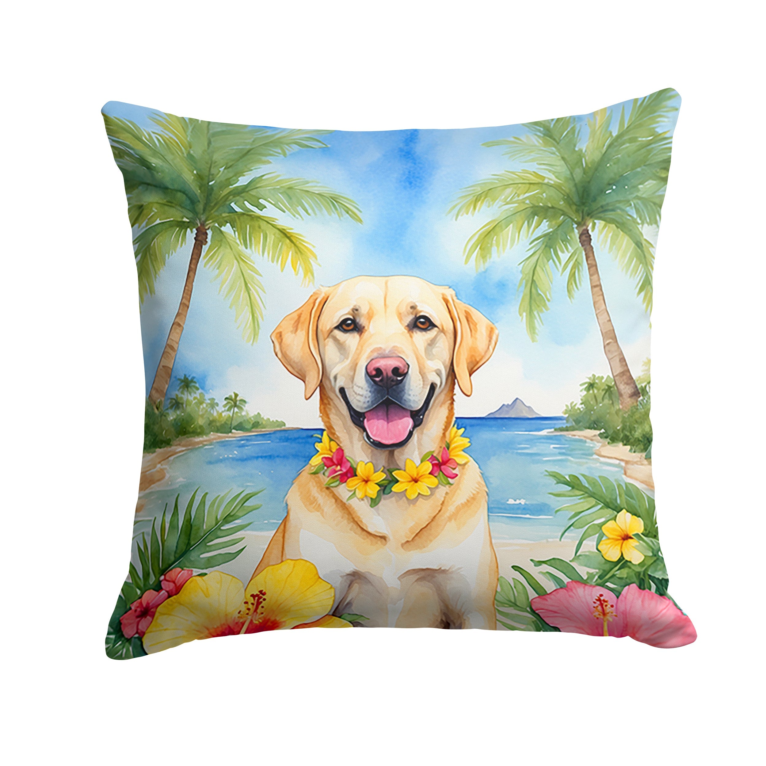 Yellow Labrador Retriever Luau Throw Pillow-0