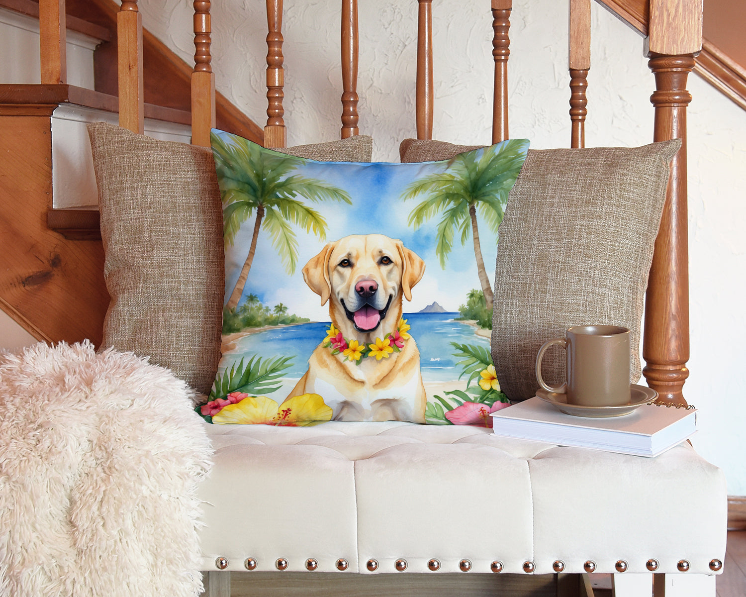 Yellow Labrador Retriever Luau Throw Pillow-2