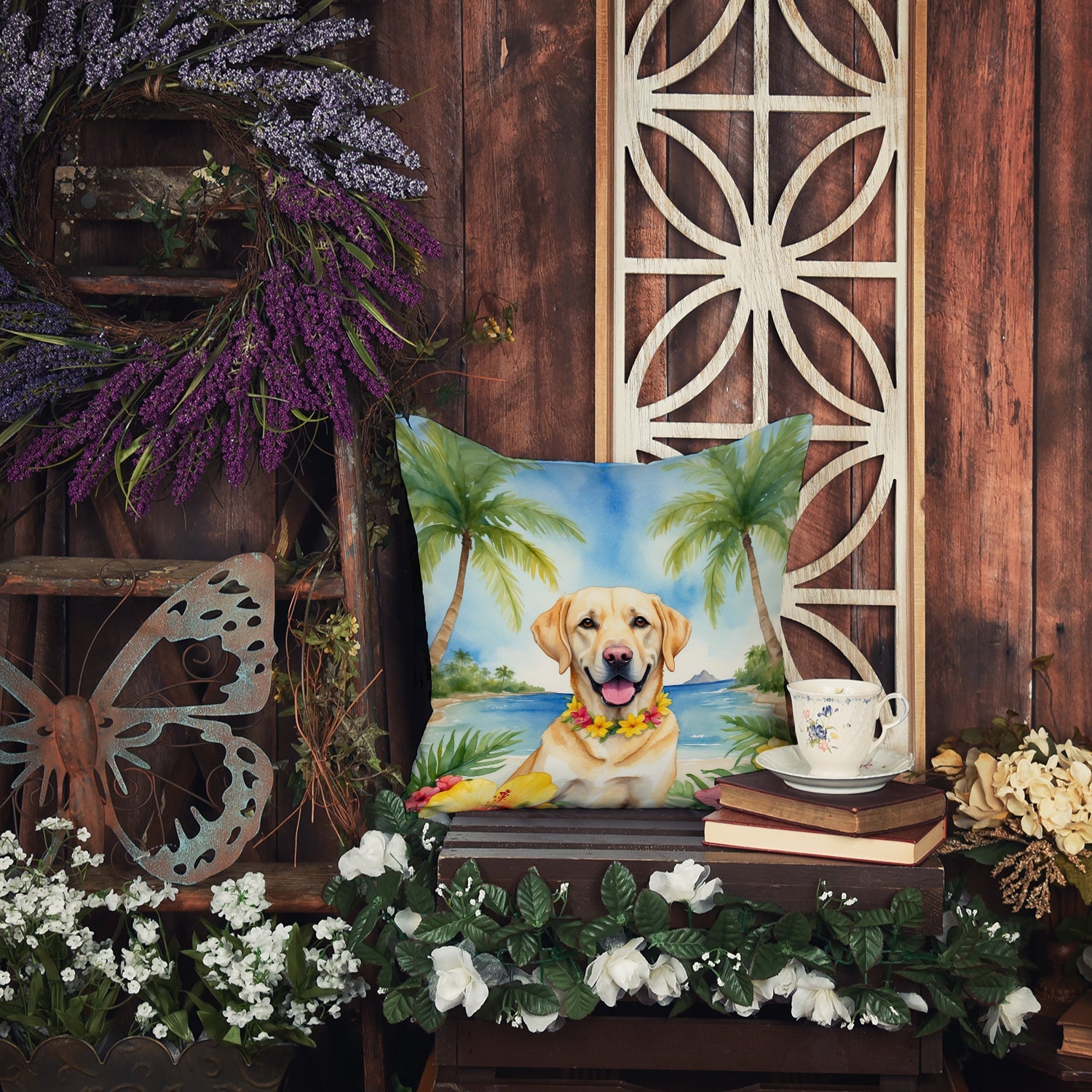 Yellow Labrador Retriever Luau Throw Pillow-4