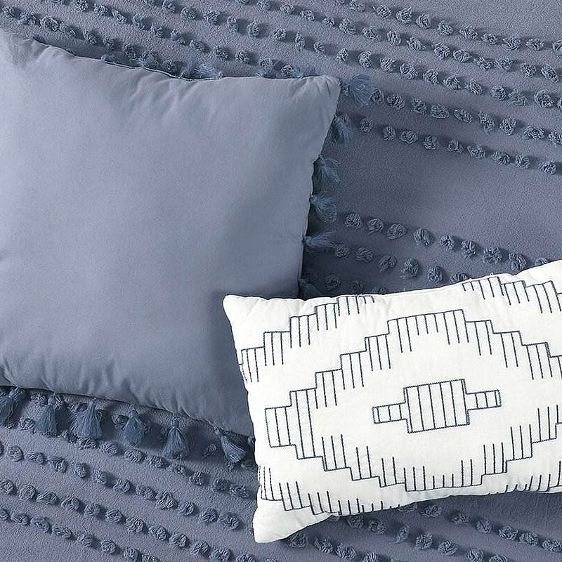King size 5-Piece 100-Percent Cotton Clip Dot Boho Comforter Set in Denim Blue-1