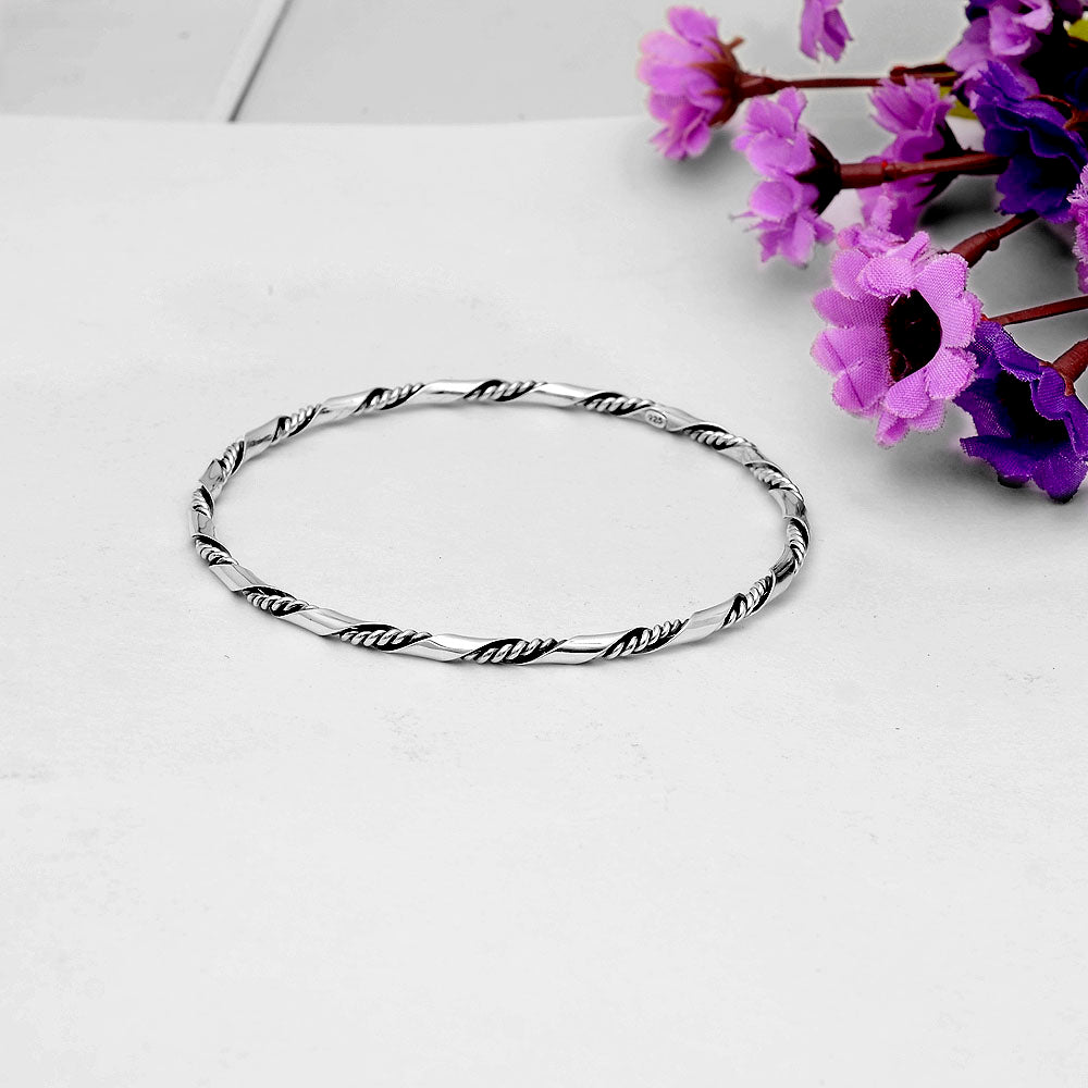 Women’s 925 Silver Twisted Rope Cuff Bangle – Elegant Minimalist Jewelry DGB1014-2