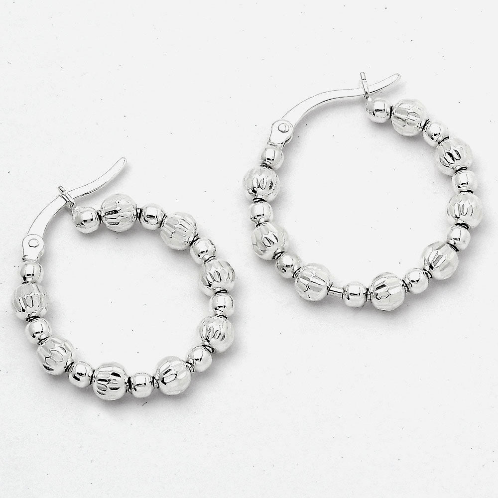 925 Sterling Silver Textured Bead Hoop Earrings – Stylish Trendy Jewelry DGE1031-1