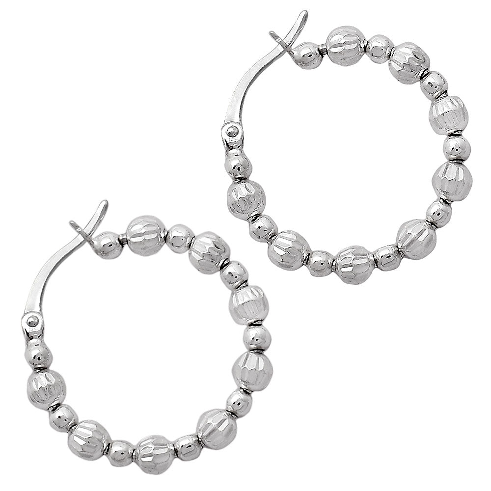 925 Sterling Silver Textured Bead Hoop Earrings – Stylish Trendy Jewelry DGE1031-3