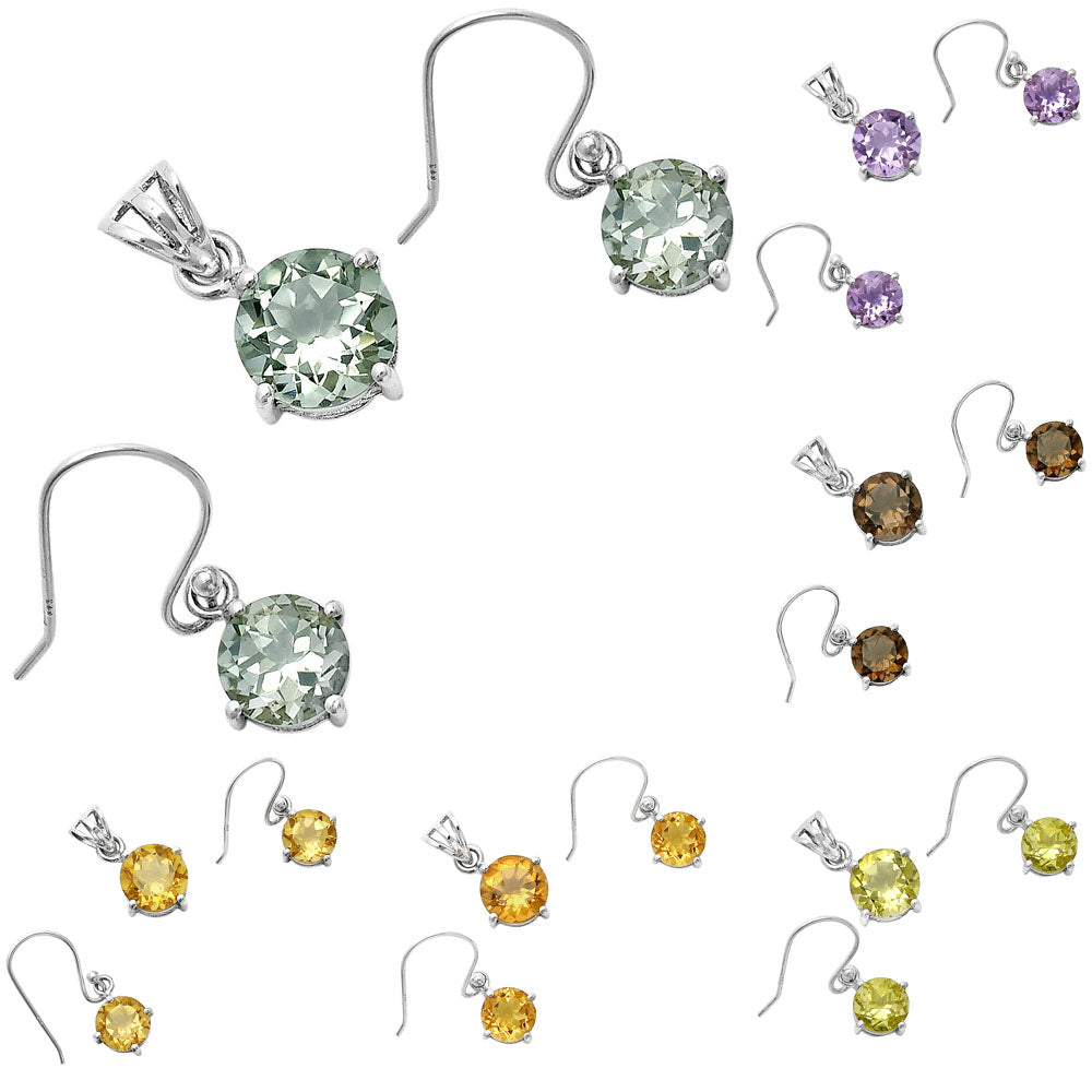 Round Gemstone 925 Sterling Silver Earrings & Pendant Jewelry Set DGT01052 T-1003-1