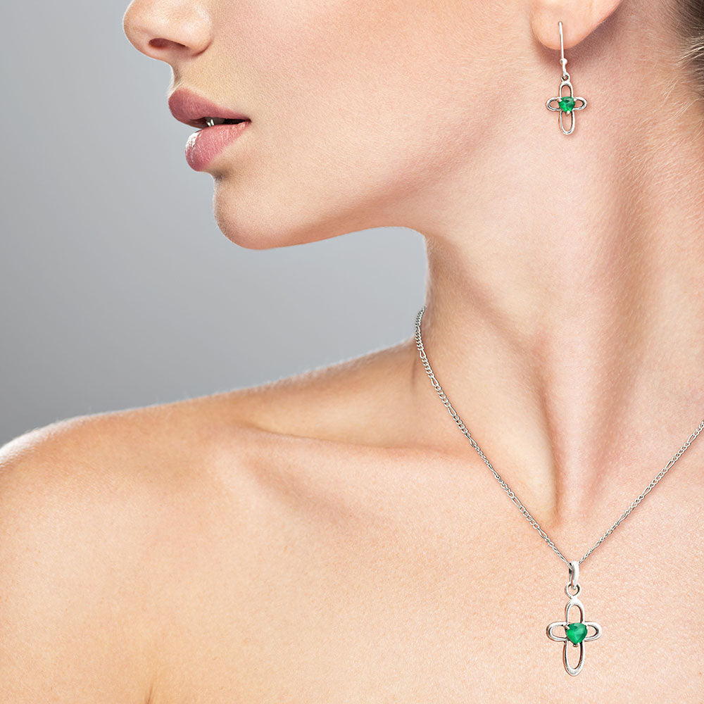 Heart Multi-Gemstone 925 Sterling Silver Pendant & Earrings Jewelry Set DGT01054 T-1011-0
