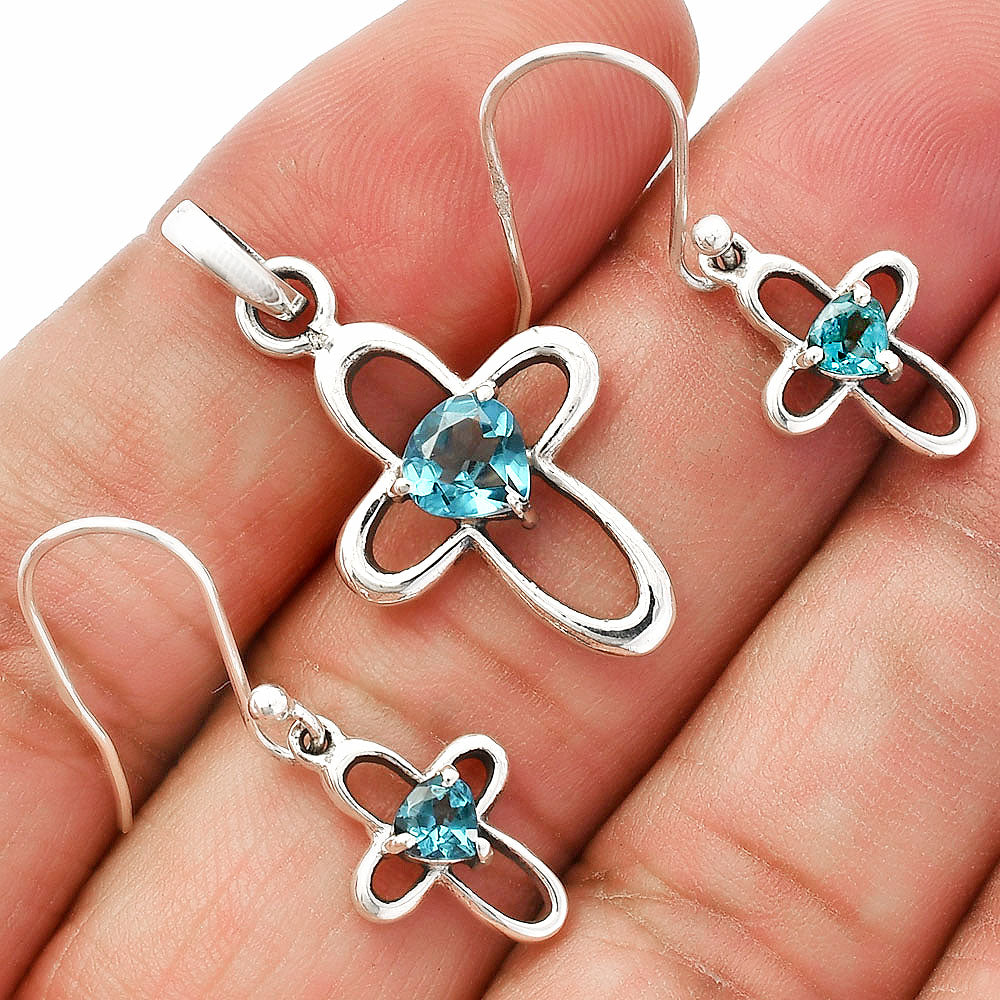 Heart Multi-Gemstone 925 Sterling Silver Pendant & Earrings Jewelry Set DGT01054 T-1011-9