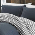 King size 100% Cotton Reverse Plaid Gray/White Comforter Set-0