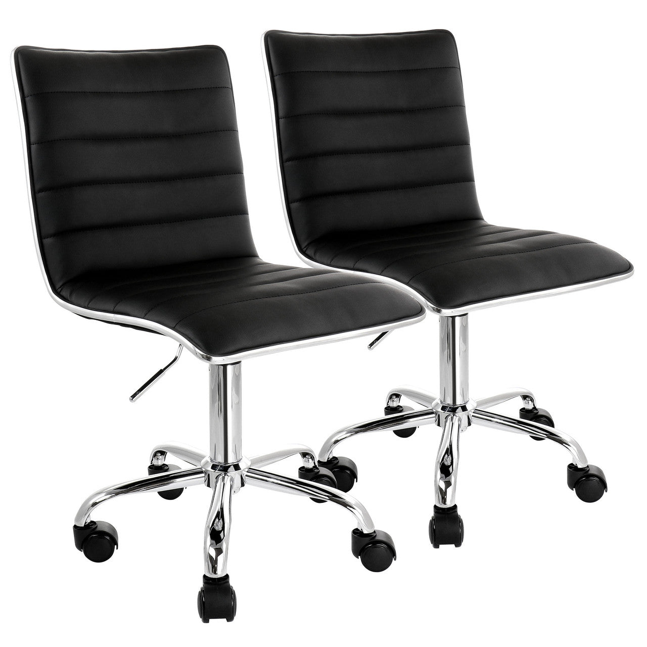 Elama 2 Piece Adjustable Faux Leather Rolling Office Chair in Black with Chrome Finish-0