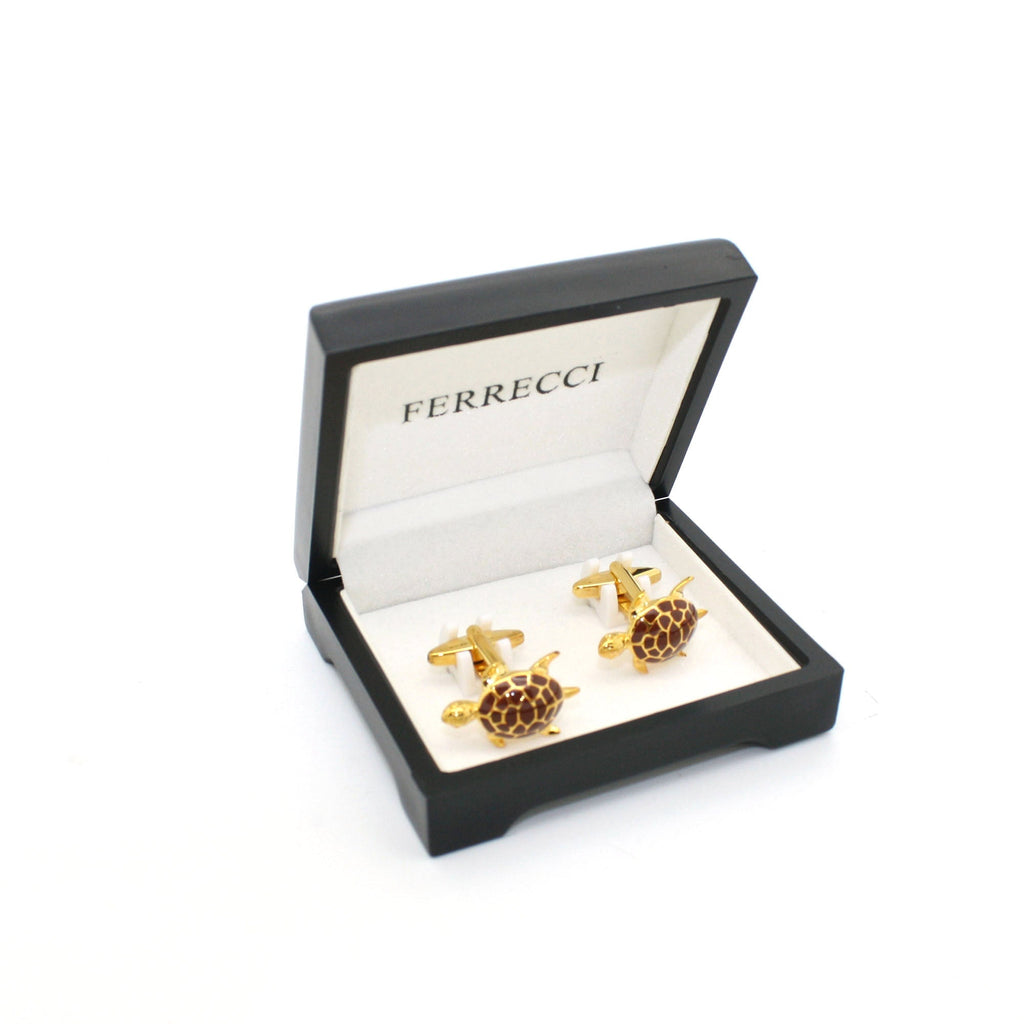 Goldtone Turtle Cuff Links With Jewelry Box-1