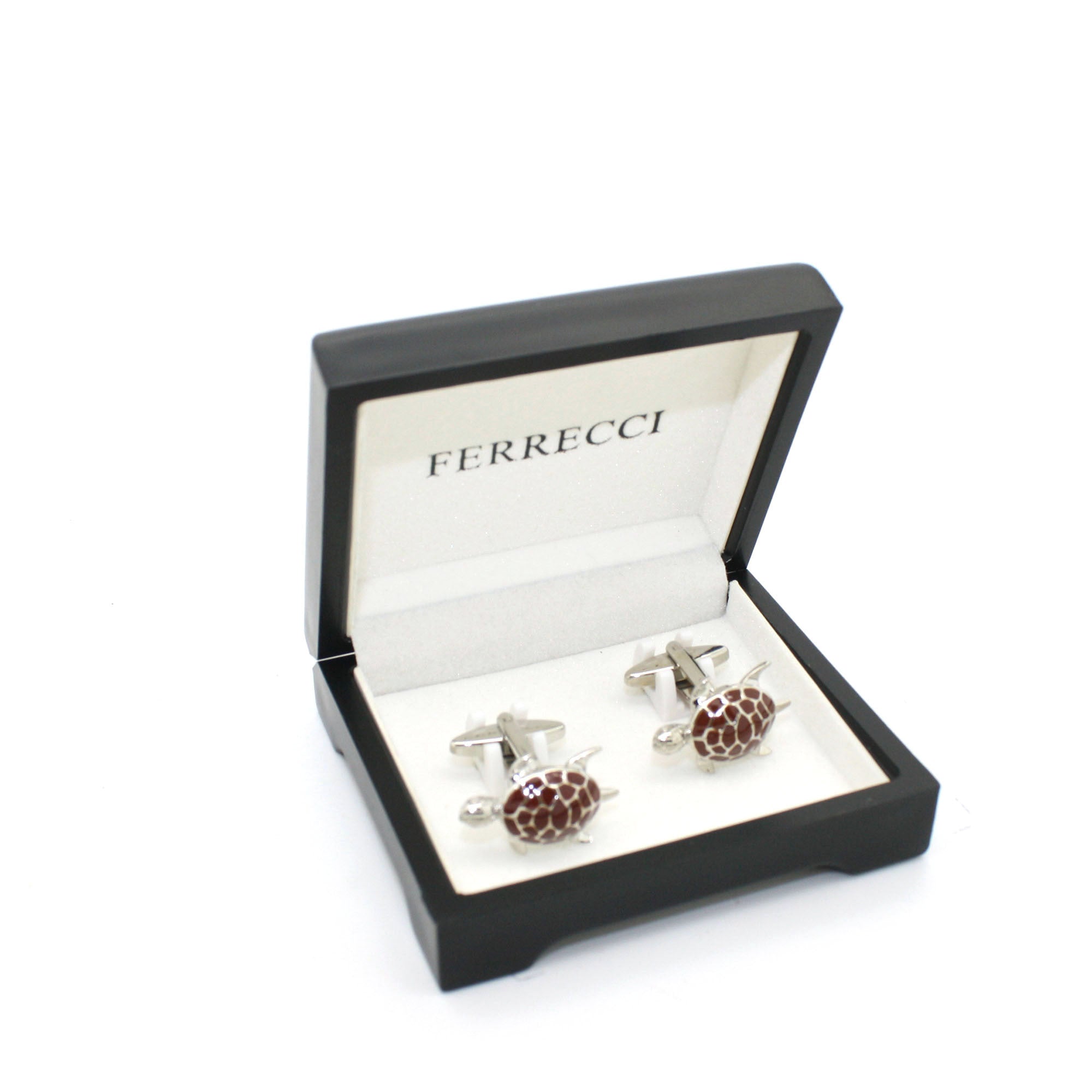 Silvertone Turtle Cuff Links With Jewelry Box-1