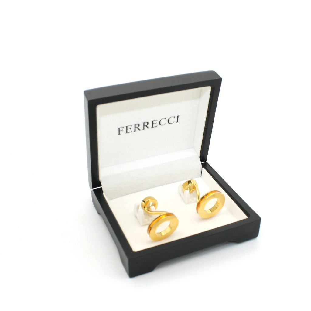 Goldtone Round Gold Lining Rectangle Cuff Links With Jewelry Box-1