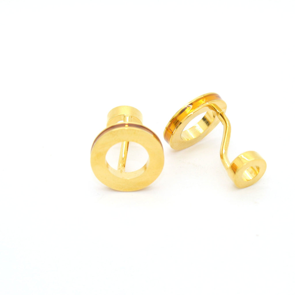 Goldtone Round Gold Lining Rectangle Cuff Links With Jewelry Box-0