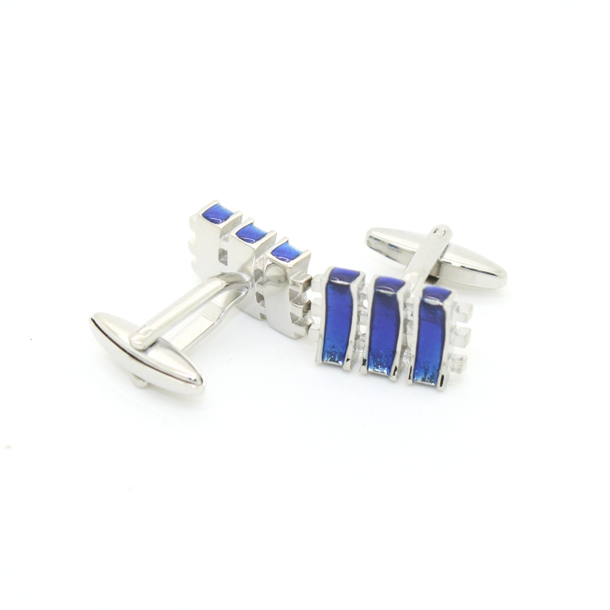 Silvertone Aqua Blue Criss Cross Cuff Links With Jewelry Box-0