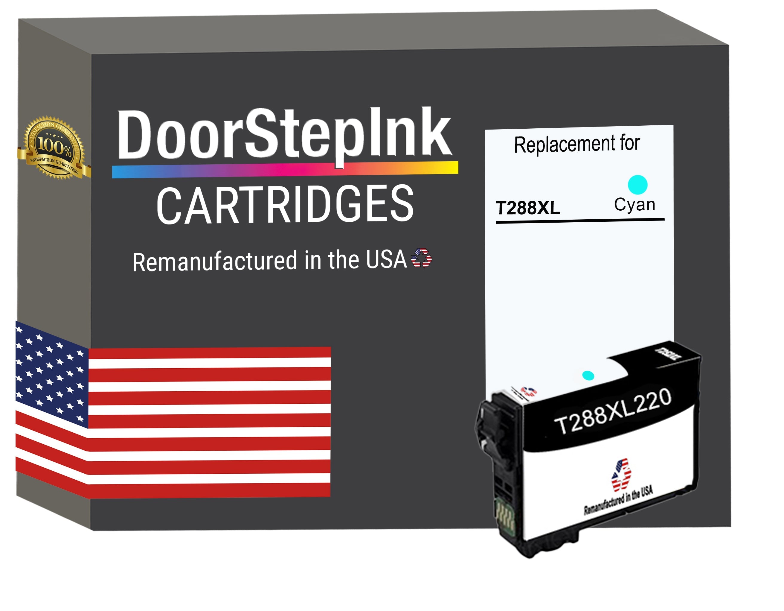 DoorStepInk Brand for Epson T288XL High Yield Cyan Remanufactured in USA Ink Cartridge, T288XL220-S-0