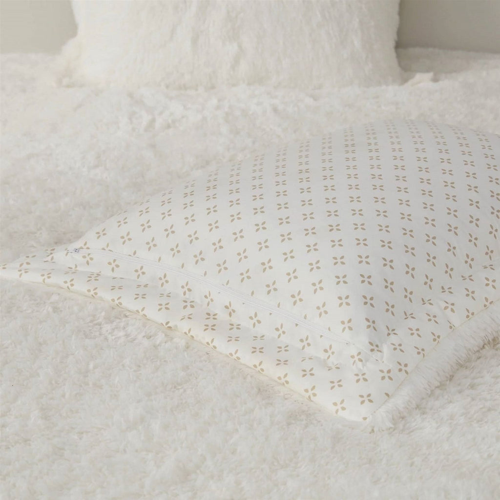 Full/Queen size Reversible Soft Sherpa Faux Fur 3-Piece Comforter Set in Ivory-0