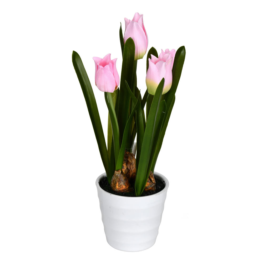 10" Artificial Pink Potted Tulip