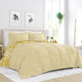 Full/Queen size 3-Piece Yellow White Reversible Floral Striped Comforter Set-0