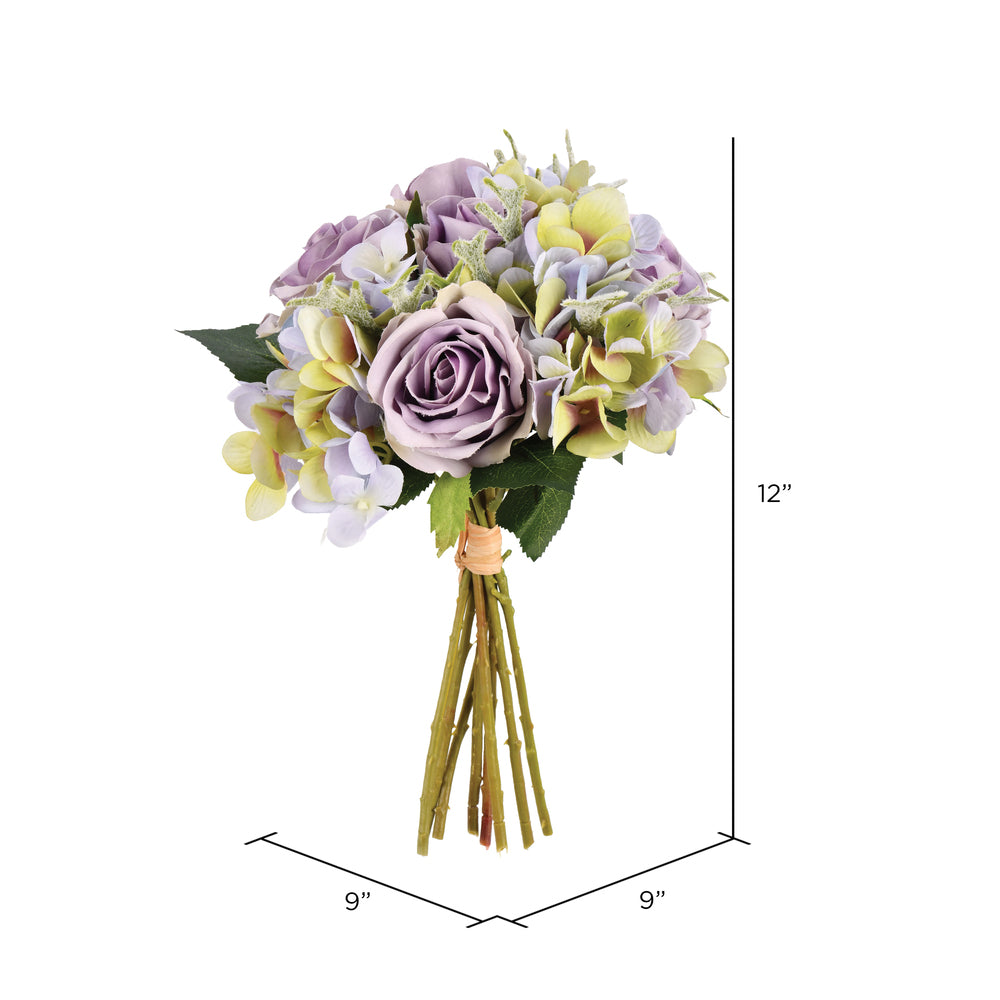 12" Artificial Violet Hydrangea and Rose Bouquet