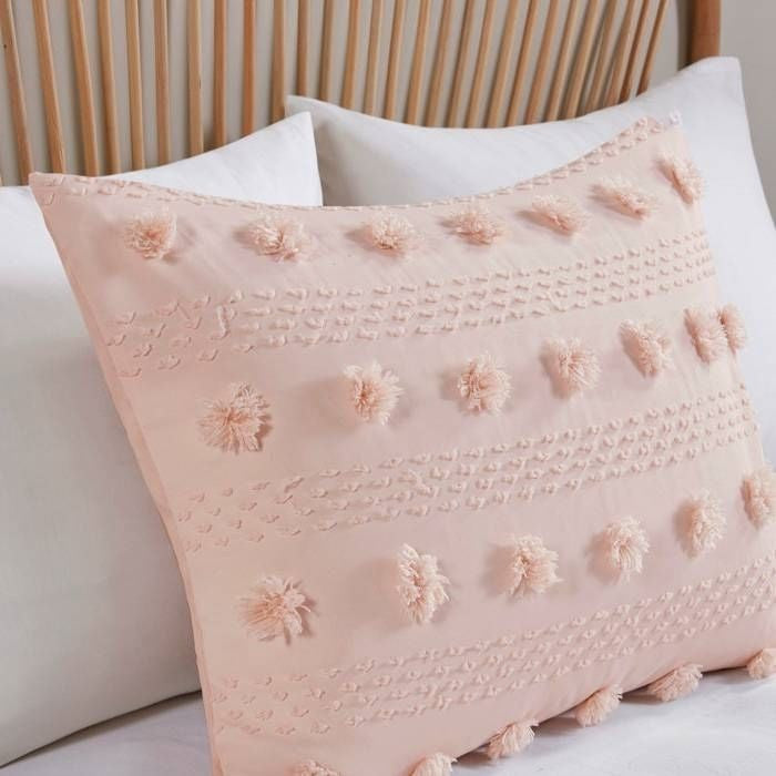 Full/Queen 3-Piece Pink Pompom Microfiber Comforter Set-1