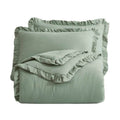 Full Size Sage Green Microfiber 3-Piece Comforter Set with Ruffled Edge Trim-0