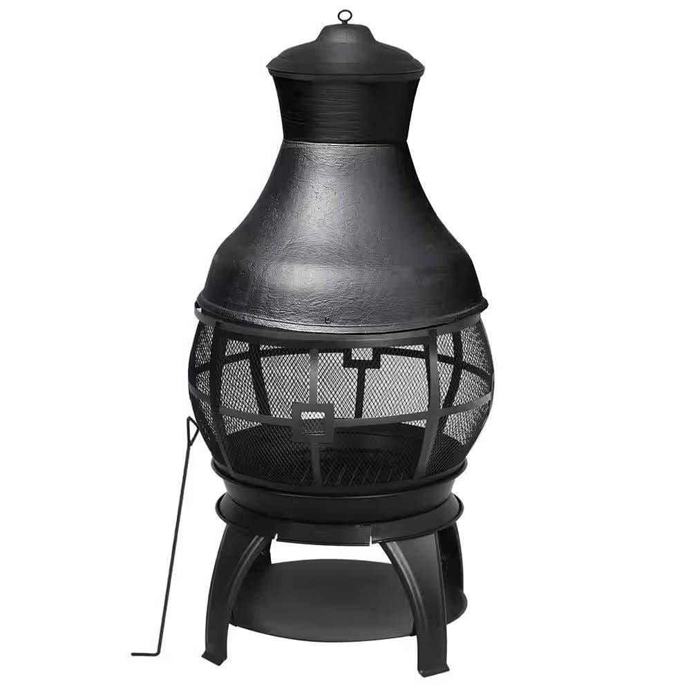 45-inch Black Cast Iron and Steel Outdoor Fire Pit Chimenea-1