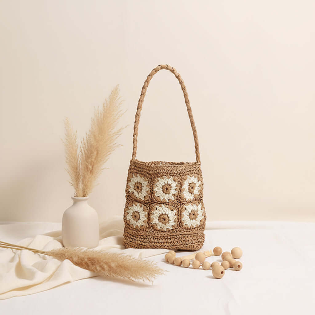 Floral Straw Shoulder Bag Hand Woven Bag-0