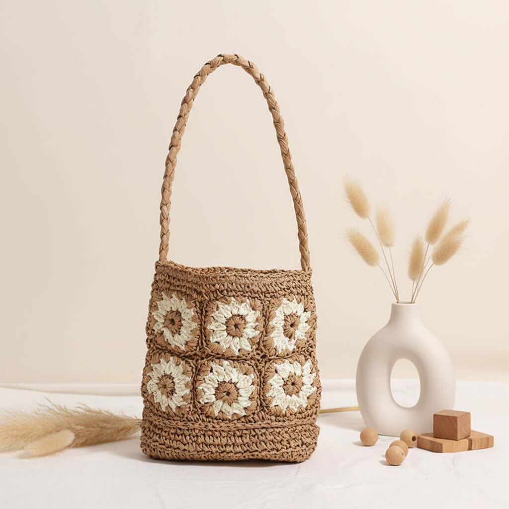 Floral Straw Shoulder Bag Hand Woven Bag-1