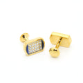 Goldtone Blue Glass White Stone Cuff Links With Jewelry Box-0