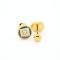 Goldtone Blue Center Glass Stone Cuff Links With Jewelry Box-0