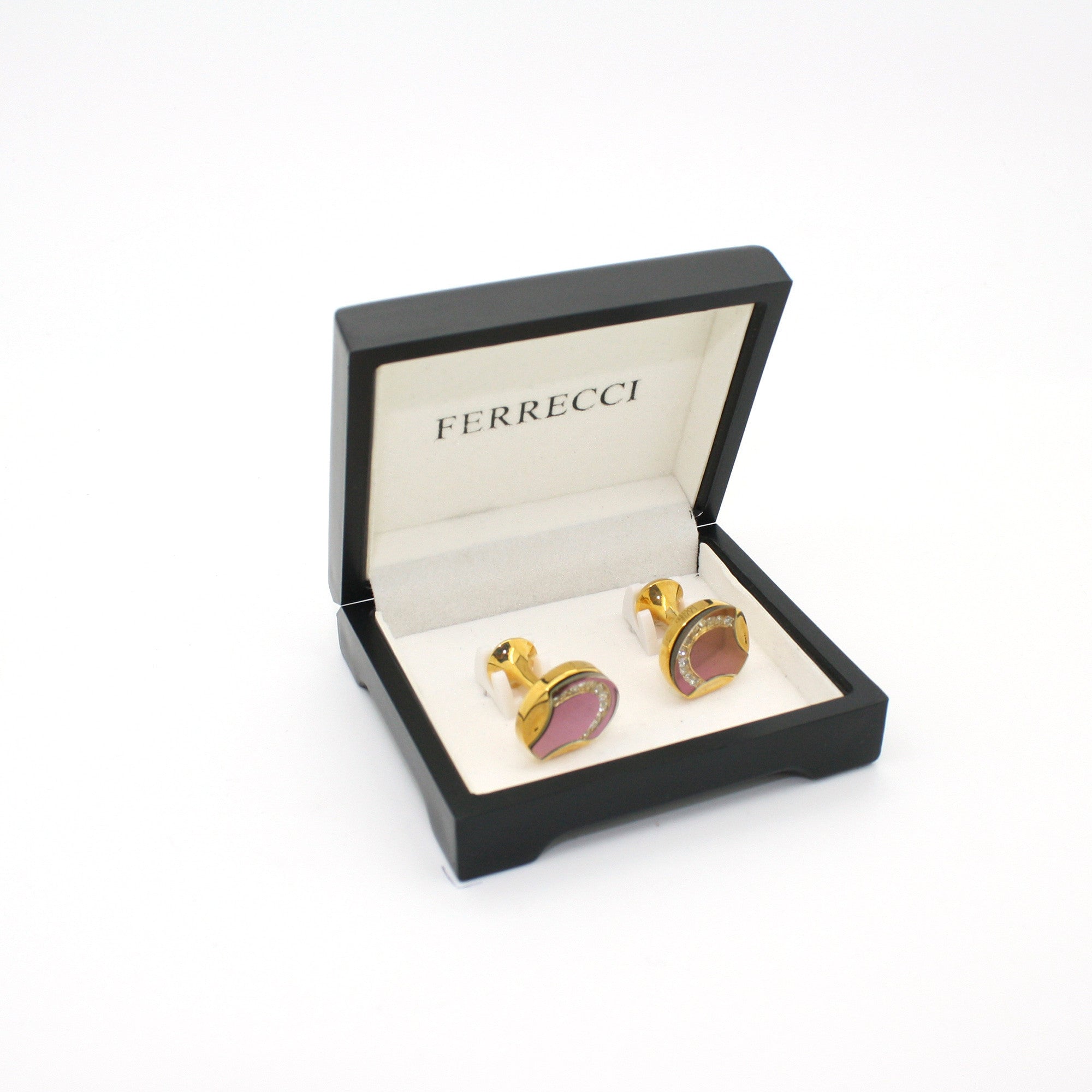 Goldtone Purple Glass Cuff Links With Jewelry Box-1