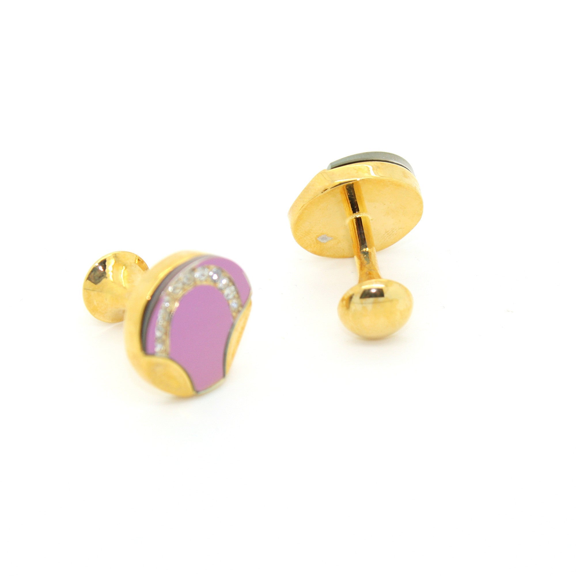 Goldtone Purple Glass Cuff Links With Jewelry Box-0