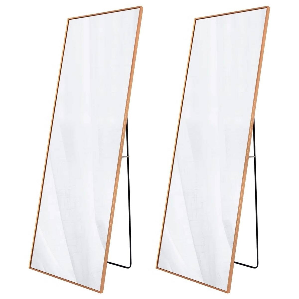 Set of 2 - Gold 65-inch Full Length Freestanding Floor Mirror with Stand-1