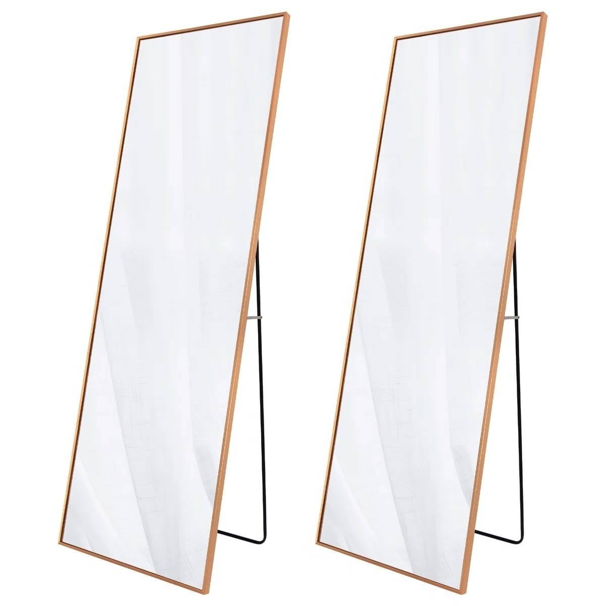 Set of 2 - Gold 65-inch Full Length Freestanding Floor Mirror with Stand-1