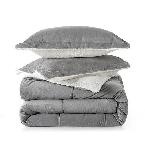 King Plush Microfiber Reversible Comforter Set in Grey-1
